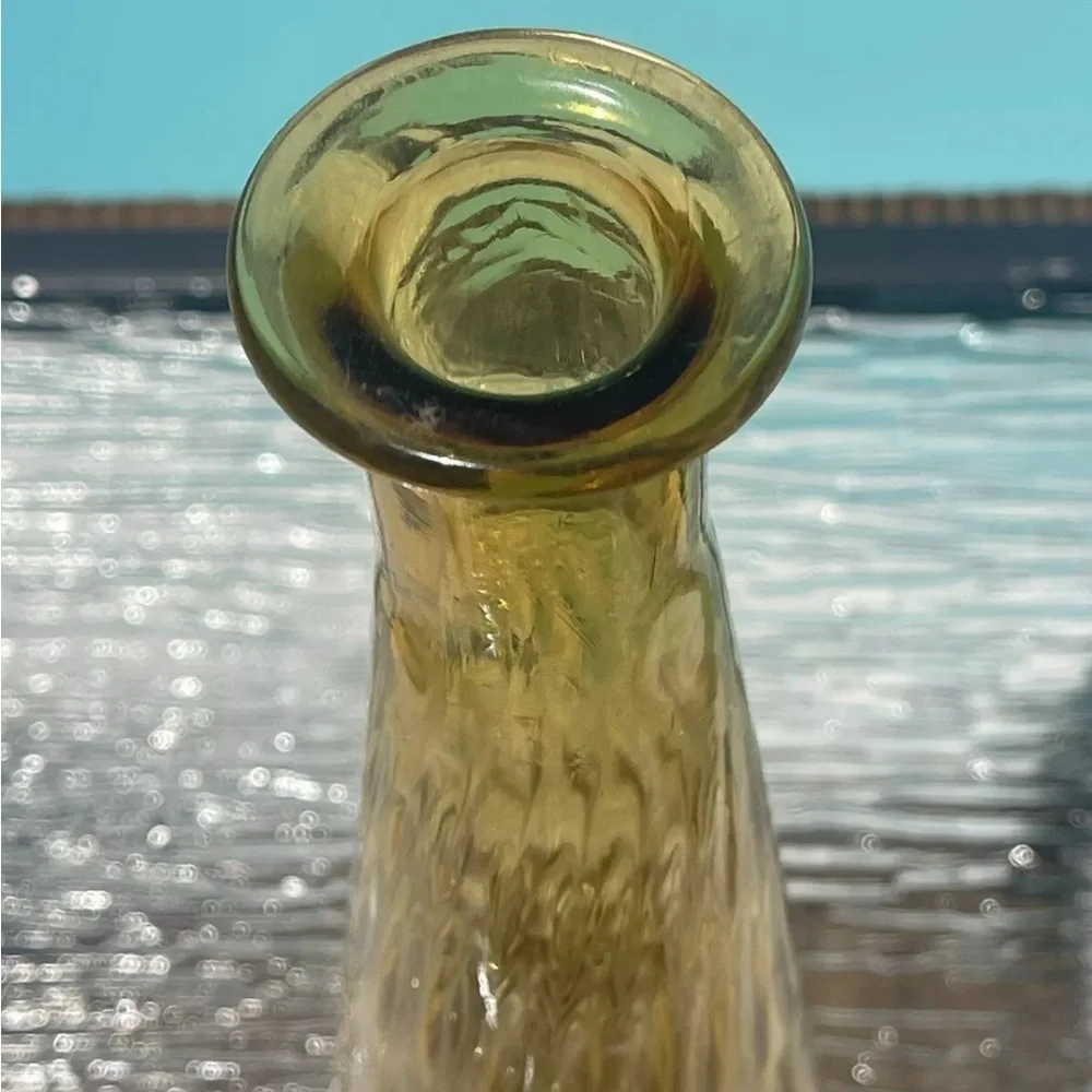 Vintage MCM‎ Empoli Glass Amber Genie Bottle Decanter Stopper Italy DAMAGE